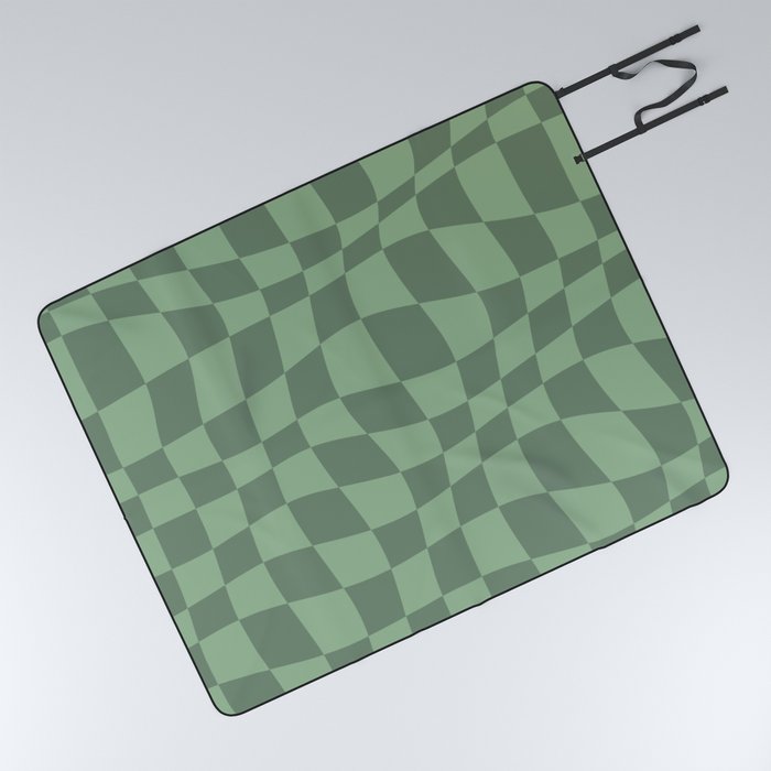 Warped Checkered Pattern (sage green) Picnic Blanket