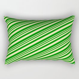 [ Thumbnail: Pale Goldenrod & Green Colored Stripes/Lines Pattern Rectangular Pillow ]