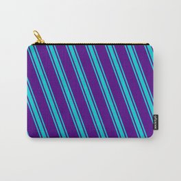 [ Thumbnail: Indigo and Dark Turquoise Colored Striped/Lined Pattern Carry-All Pouch ]