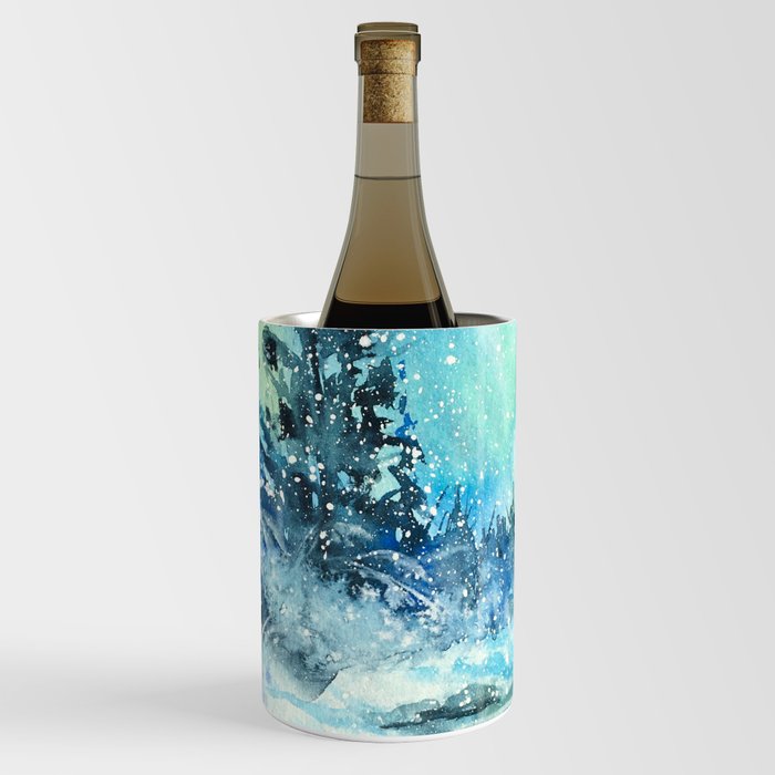 Snowy Northern Lights Forest Landscape Wine Chiller