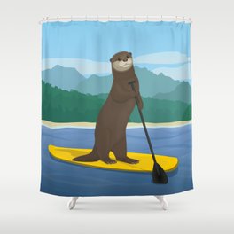 Otter stand up puddling Shower Curtain
