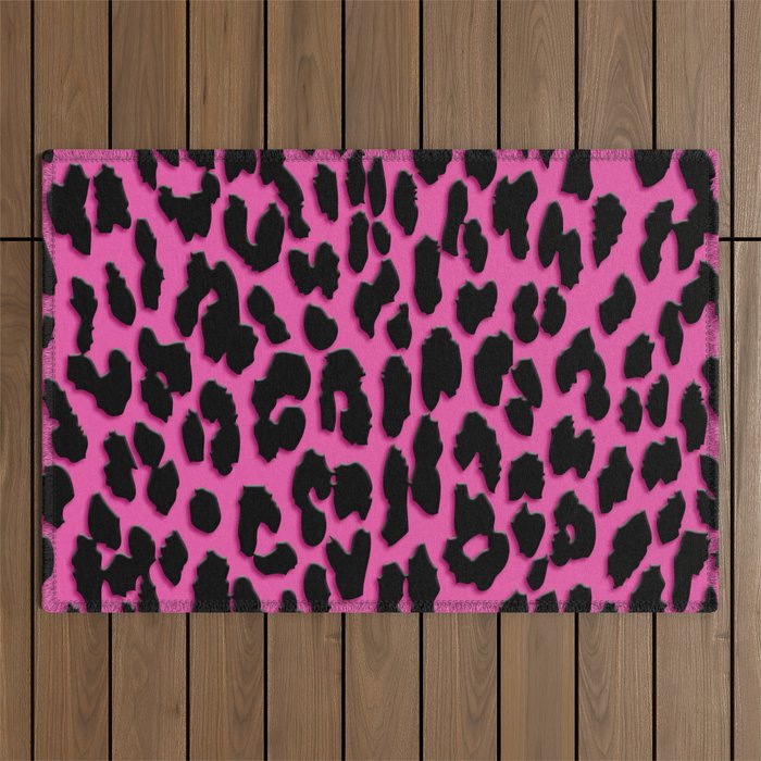 Bright Pink & Black Leopard Print Outdoor Rug