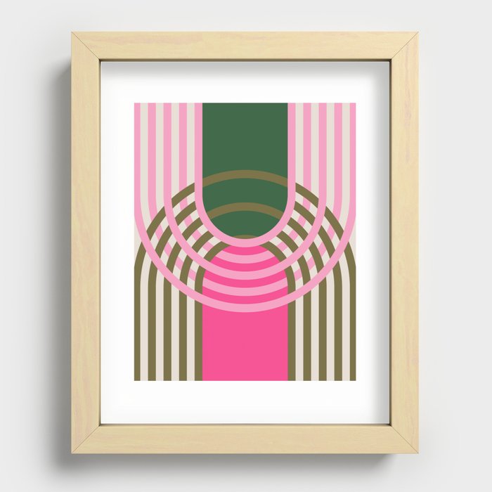 Green and Pink Balanced Rainbow Arcs Recessed Framed Print