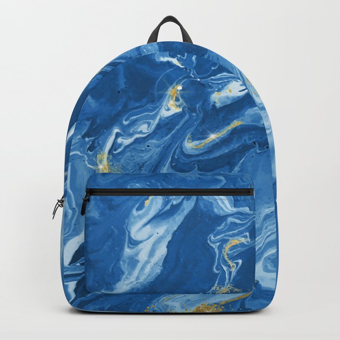 Marble Texture Pattern 2 Blue Gold White Backpack By Iamnickv