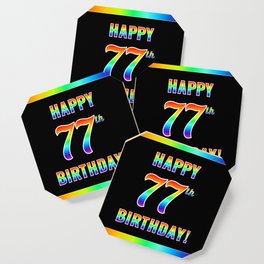 [ Thumbnail: Fun, Colorful, Rainbow Spectrum “HAPPY 77th BIRTHDAY!” Coaster ]