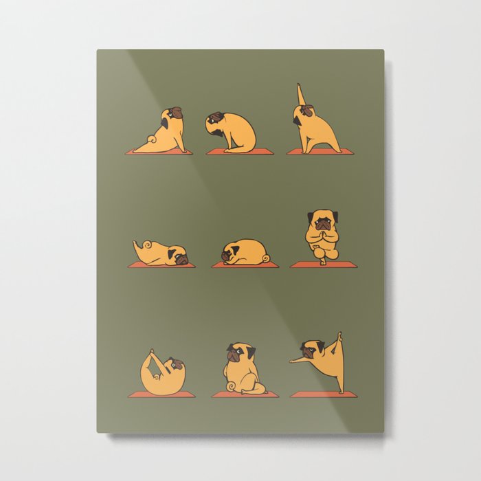 Pug Yoga In Khaki Metal Print