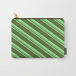 [ Thumbnail: Green and Dark Olive Green Colored Striped Pattern Carry-All Pouch ]