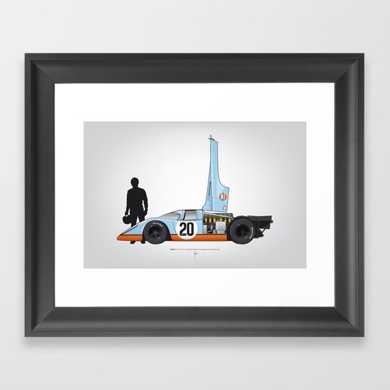 Outline Series N.º4, Steve McQueen, Porsche 917, Le Mans movie 1971 Framed Art Print