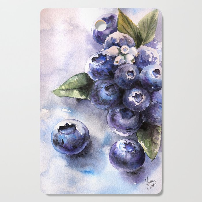 Watercolor Blueberries - Food Art Cutting Board