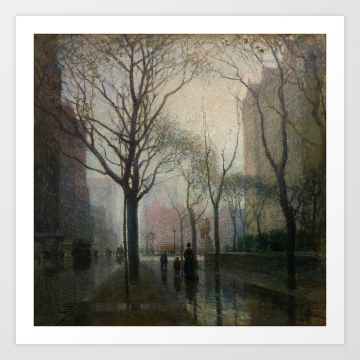 The Plaza after the Rain, landscape painting by Paul Cornoyer Art Print