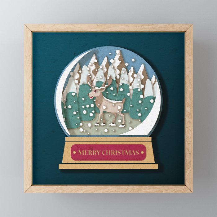 Merry Christmas Snowglobe Reindeer Framed Mini Art Print By Printablespassions Society6