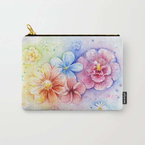 Flowers Watercolor Floral Colorful Rainbow Painting Carry-All Pouch