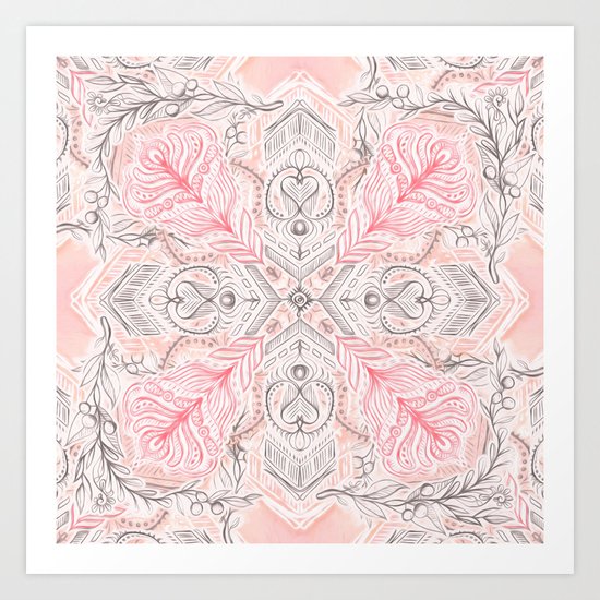 Peaches and Cream Doodle Tile Pattern Art Print