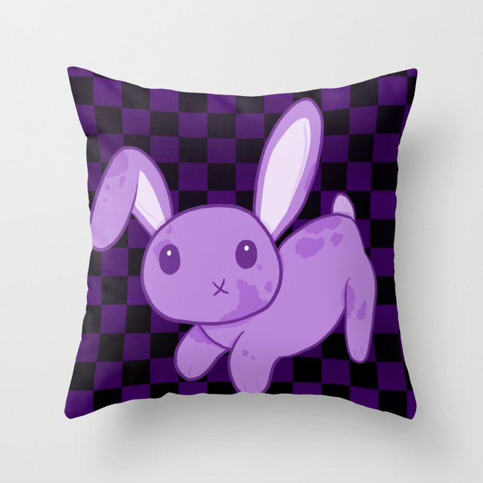 Purple Bunny (Checkered) Throw Pillow