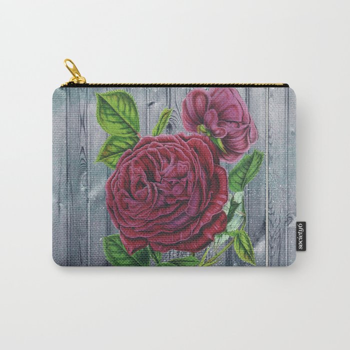 Crimson Rose Grey Winter Fence Collage Carry-All Pouch