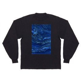 Navy Blue & Gold Marble Abstraction Long Sleeve T-shirt