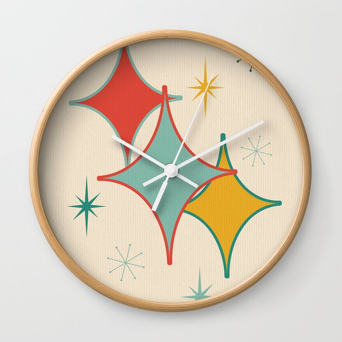 Mid Century Modern Atomic Age Stars Wall Clock