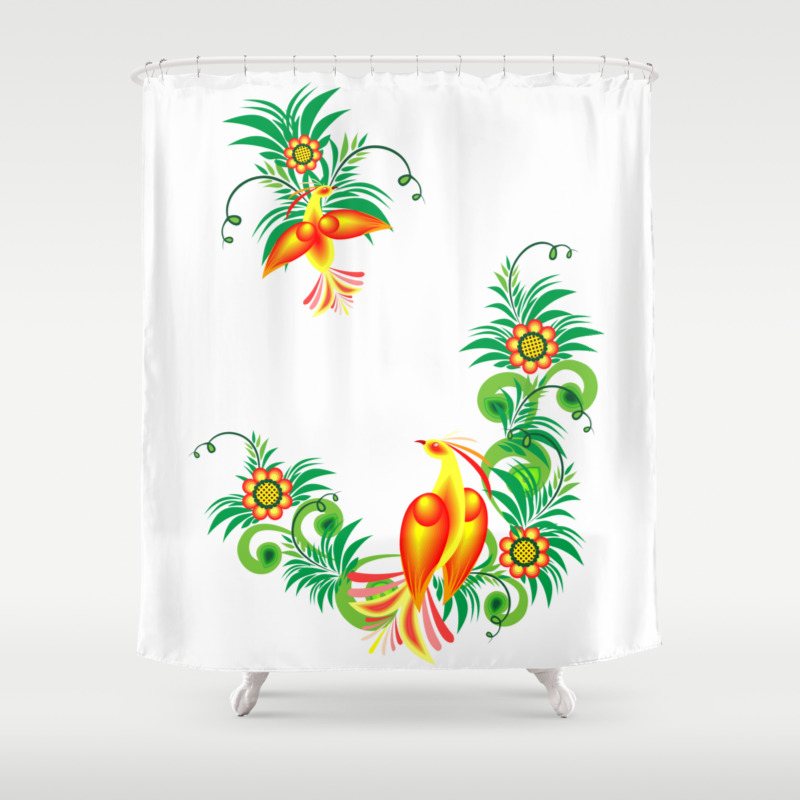 Abstract Birds Of Paradise On Floral Branches Shower Curtain By