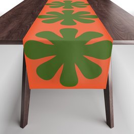 Scandi Floral Grid Retro Pattern Orange Green Ochre Cream Table Runner