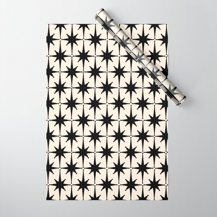Midcentury Modern Atomic Age Starburst Pattern in Black and Almond Cream Wrapping Paper