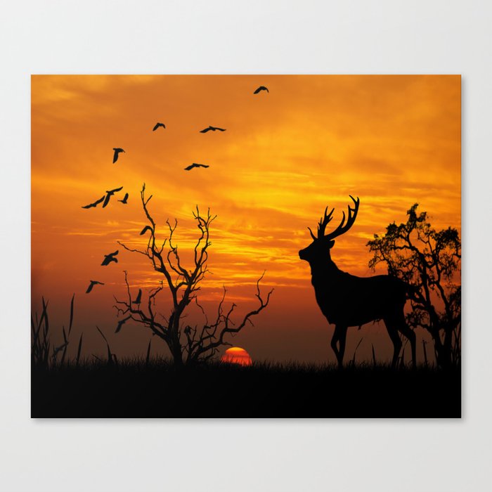Sunset Deer Silhouette Canvas Print By Jnccreations Society6