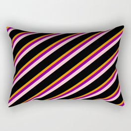 [ Thumbnail: Eyecatching Green, Dark Orange, Purple, Pink & Black Colored Lines Pattern Rectangular Pillow ]