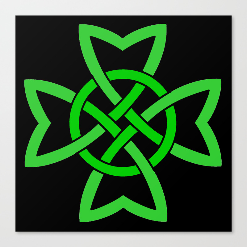 Abstract Bright Green Irish Symbol Celtic Knot On Black Canvas