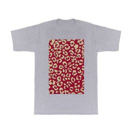 Modern brown beige leopard pattern print on red color trends T Shirt