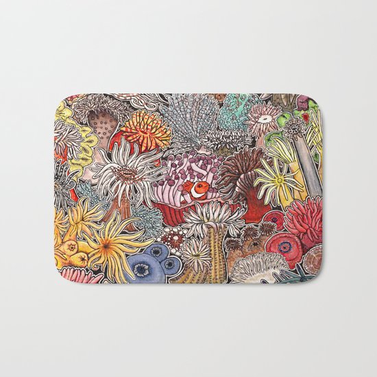 Clown fish and Sea anemones Bath Mat