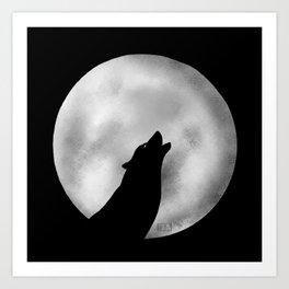 Howling at the moon -wolf silhouette Art Print