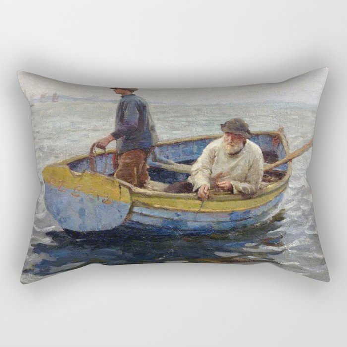 Fisherman vintage painting Rectangular Pillow