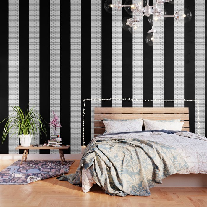 Black & White Brick Wall Painted Bricks Wallpaper by Art Heart Home and