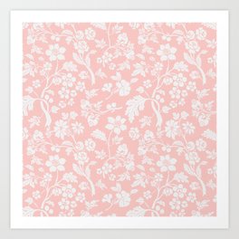 Vintage Style Chintz Florals On Soft Pink Art Print