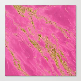 Luxury and glamorous gold glitter on pink sea marble Canvas Print