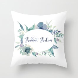 Watercolor Flowers Shabbat Shalom Jewish Art Throw Pillow