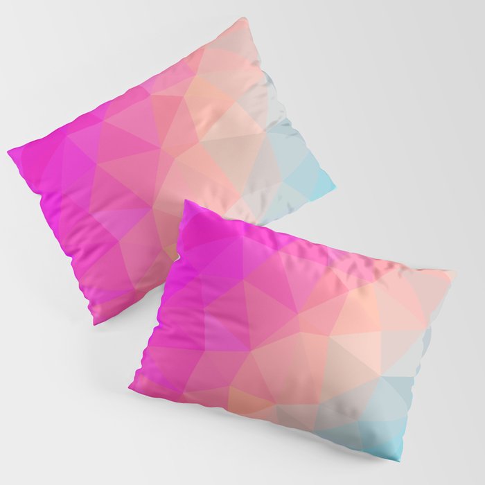 Dark Pink, Peach and Cyan Geometric Abstract Triangle Pattern Design  Pillow Sham