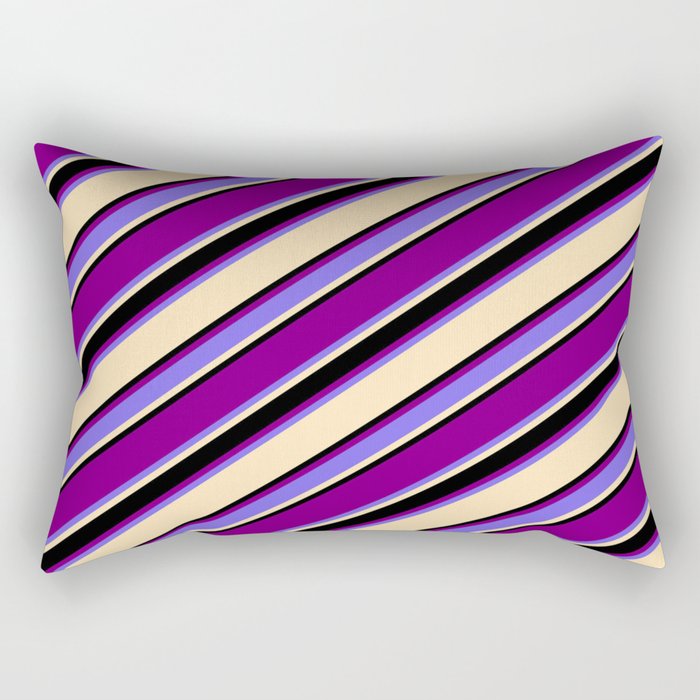 Purple, Medium Slate Blue, Beige, and Black Colored Striped/Lined Pattern Rectangular Pillow