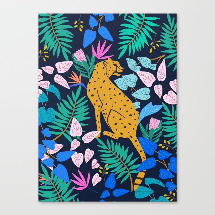 Jungle print - cheetah + florals Canvas Print