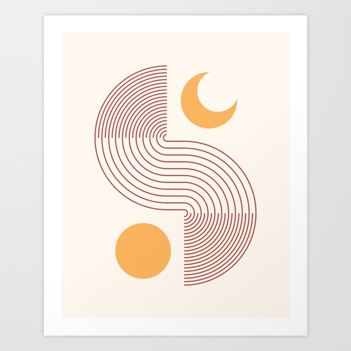 Geometric Lines in Terracotta Gold Beige 12 (Moon Phases Abstraction) Art Print