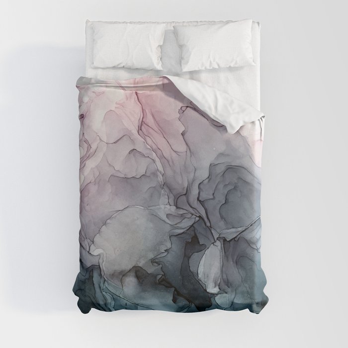 Blush and Paynes Gray Flowing Abstract Reflect Duvet Cover