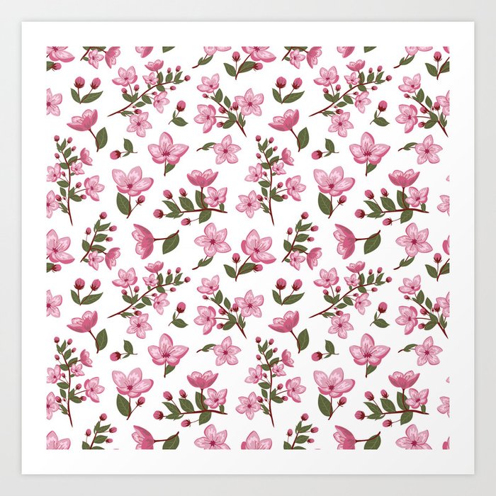 Cherry Blossom Flower Pattern 15 Art Print
