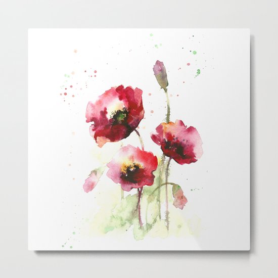 Watercolor flowers of poppy Metal Print