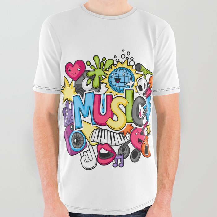 Funny Music All Over Graphic Tee