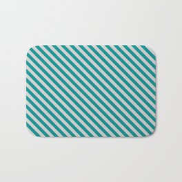 [ Thumbnail: Dark Cyan & Light Grey Colored Lines/Stripes Pattern Bath Mat ]