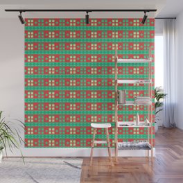 Christmas Pattern Geometric Red Blue Gifts Wall Mural