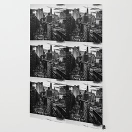 New York City skyline and Chinatown neighborhood in Manhattan black and white Wallpaper