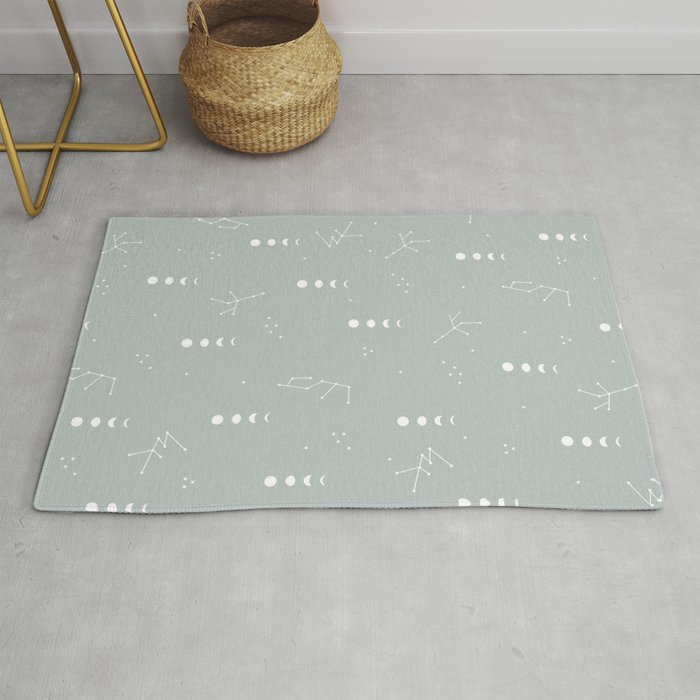 Moon Phase Boho Zodiac Sign Moss Mint Green Rug By Littlesmilemakersstudio