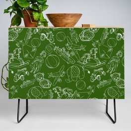 Green and White Toys Outline Pattern Credenza