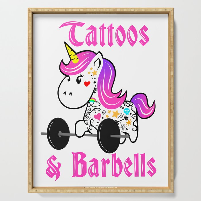 Tattoo Barbell Girl Unicorn Serving Tray