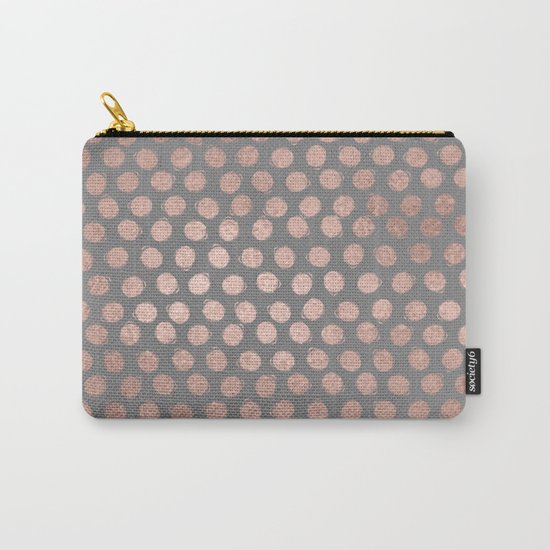 Handpainted Rosegold polkadots on grey background Carry-All Pouch